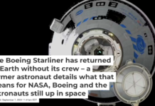 The Boeing Starliner, shown as it approached the International Space Station. NASA via AP